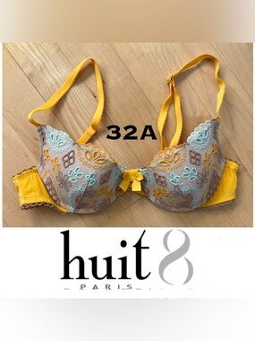 🌭Mustard Yellow & Taupe Embroidered Underwire Lightly Air Padded Bra 32A